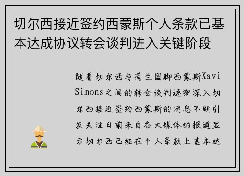 切尔西接近签约西蒙斯个人条款已基本达成协议转会谈判进入关键阶段